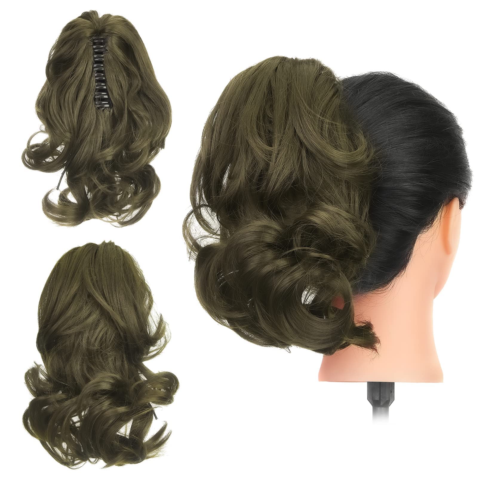 Gairyan 12" Clip in Ponytail Hair Extensions Curly Ponytail Extension Claw on Pony tails Wavy Synthetic Hairpieces for Women Real Look Short Wave (Ash Blonde) โ image 1