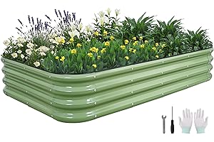 BIRDSINYARD 4 in 1Galvanized Raised Garden Bed - 5x3x1ft Modular Garden Planter Bed Outdoor | Steel Raised Bed Kit with Bracing Rods, Gloves for Gardening Vegetables Fruits and Flowers (Green)