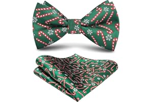 HISDERN Christmas Bow Tie and Pocket Square Set Pre Tied Bowties for Men Xmas Festival Woven Bowtie with Handkerchief
