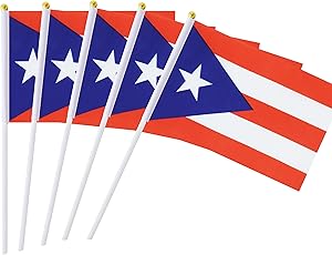 25 Pack Hand Held Small Mini Flag Puerto Rico Flag Puerto Rican Stick Flag Round Top National Country Flags,Party Decorations Supplies For Parades,World Cup,Festival Events ,International Festival