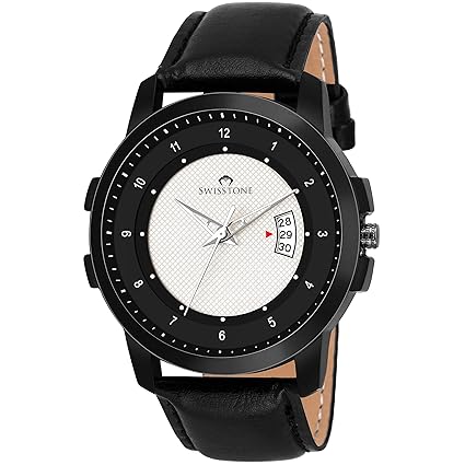 BK390-BLK Black Leather Strap Wrist Watch for Men