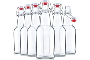 PAKSH NOVELTY Swing Top Glass Bottles with Airtight Lids, Flip Top, for Carbonated Drinks, Kombucha Bottles, 2nd Fermentation, Water - 16 Ounces - 6 Pack