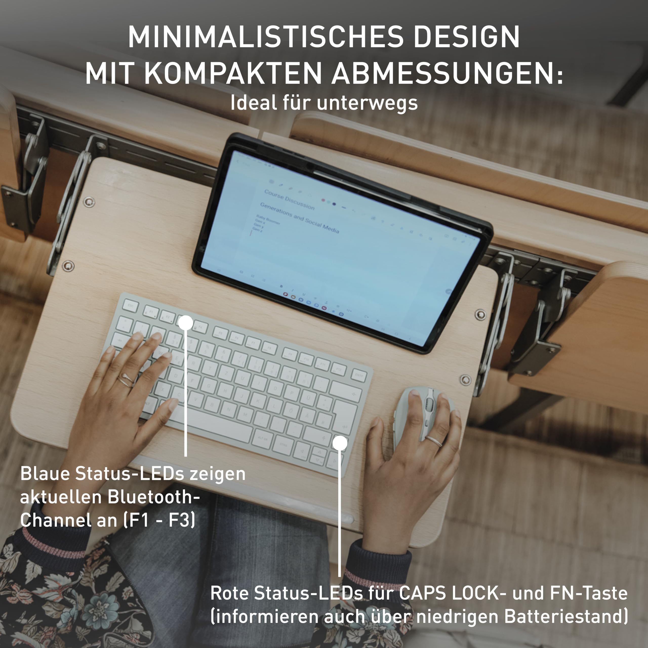 CHERRY KW 7100 MINI BT, Kompakte Multi-Device-Tastatur mit 3 Bluetooth-Kanälen, Deutsches Layout (QWERTZ), Flaches Design, inkl. Transporttasche, Agave Green 4