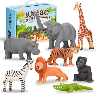 Learning Minds Jumbo Jungle Animals Set 8 Toy Safari Zoo Figures 18 Months+