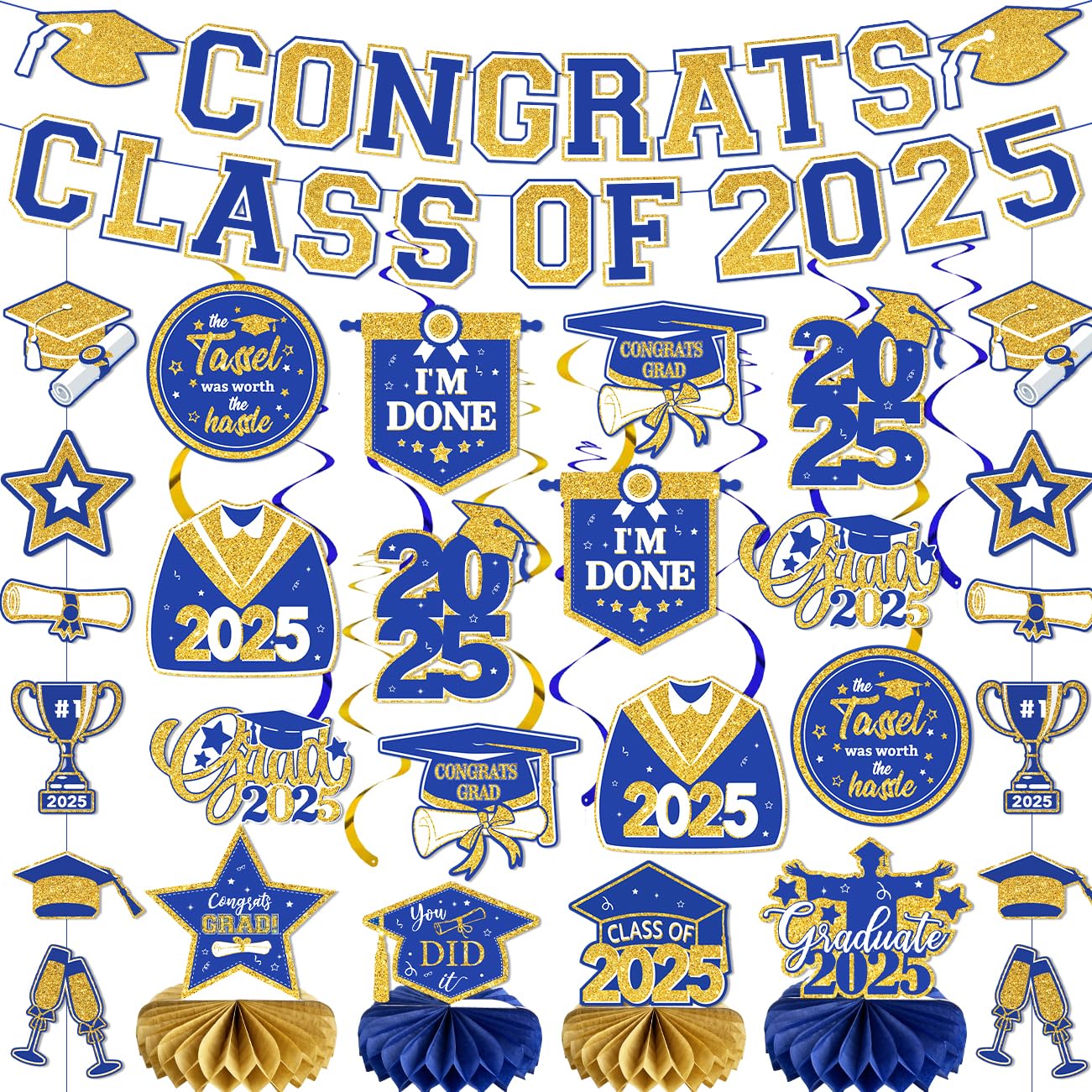 Blue and Gold Graduation Decorations 2025 Congrats Class of 2025 Banner ...