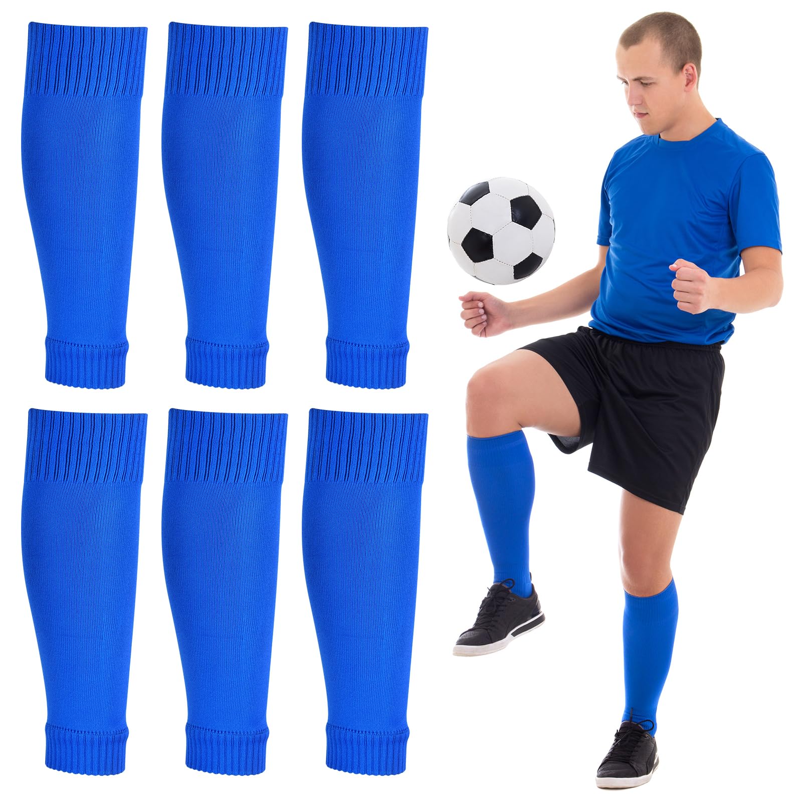 Peaken Football Sock Sleeve, 3 Pair Team Leg Sock Black Sock Sleeve Football for Football Running or Training Beginner (Adult, Blue)