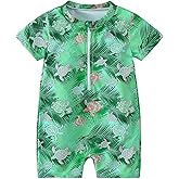 YAGATA Baby Boy Swimsuit Infant One Piece Rashguard Bathing Suit Short Sleeve Zipper Toddler Summer Beach Swimwear 0-3 Years