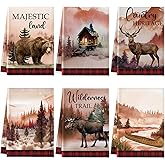 Mixweer 6 Pcs Wildlife Kitchen Towels 16 x 24 Inch Rustic Forest Animals Hand Towels Moose Dish Cloths Bear Deer Cabin Tea Absorbent Dishcloth for Kitchen Bathroom Woodland Wild Life Decor