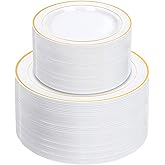 NOCCUR 200PCS Gold Plastic Plates - 100 Dinner / 100 Dessert Disposable Plates Heavy Duty - Ideal for Wedding/Party/New Year
