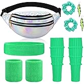 Handepo 7 Pcs 80s Neon Workout Costume Accessories Set Neon Leg Warmers Fancy Dress Costume Fanny Pack Headband Wristbands