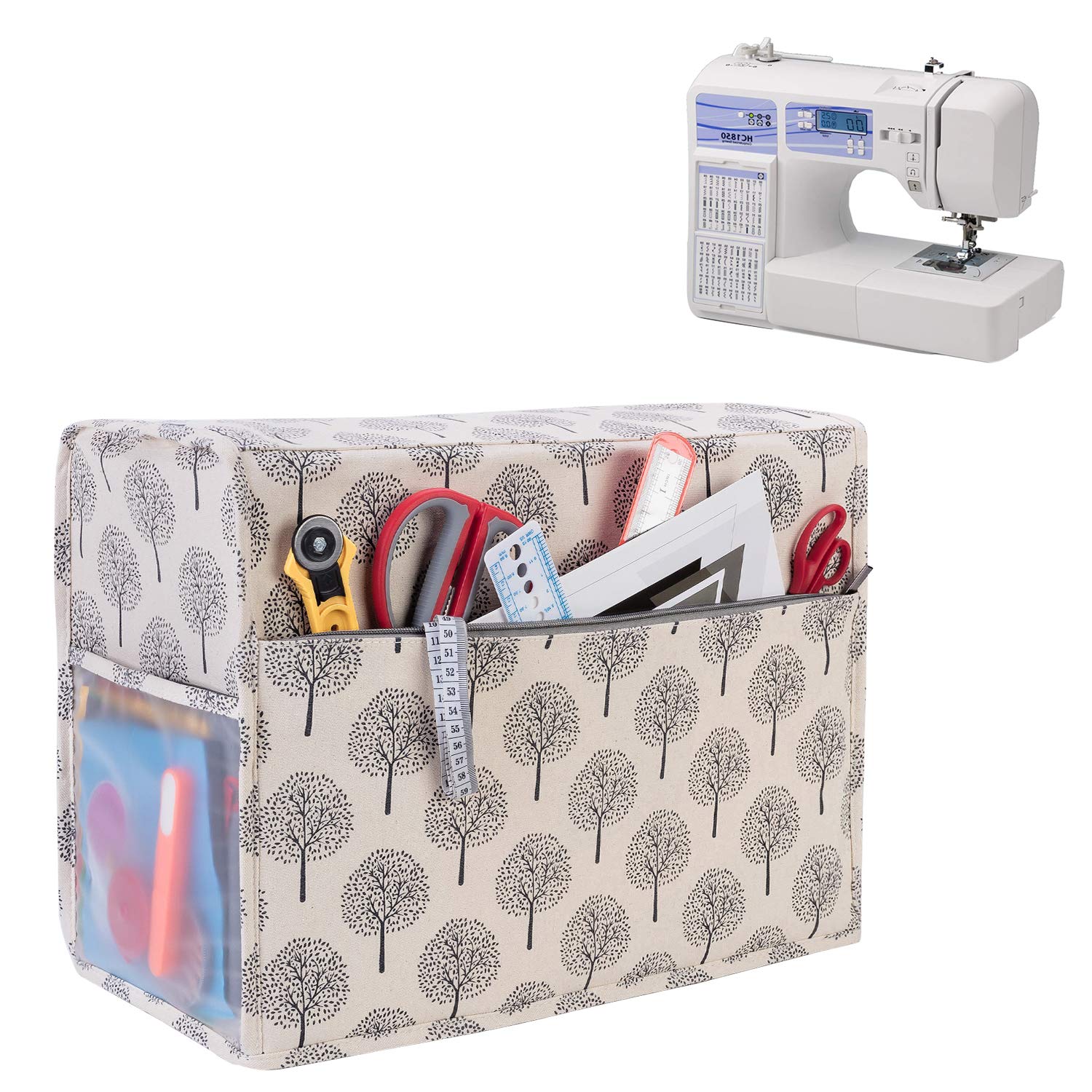Yarwo Sewing Machine Cover, Dust Cover with Pockets for Most Standard Sewing Machines and Accessories, Tree