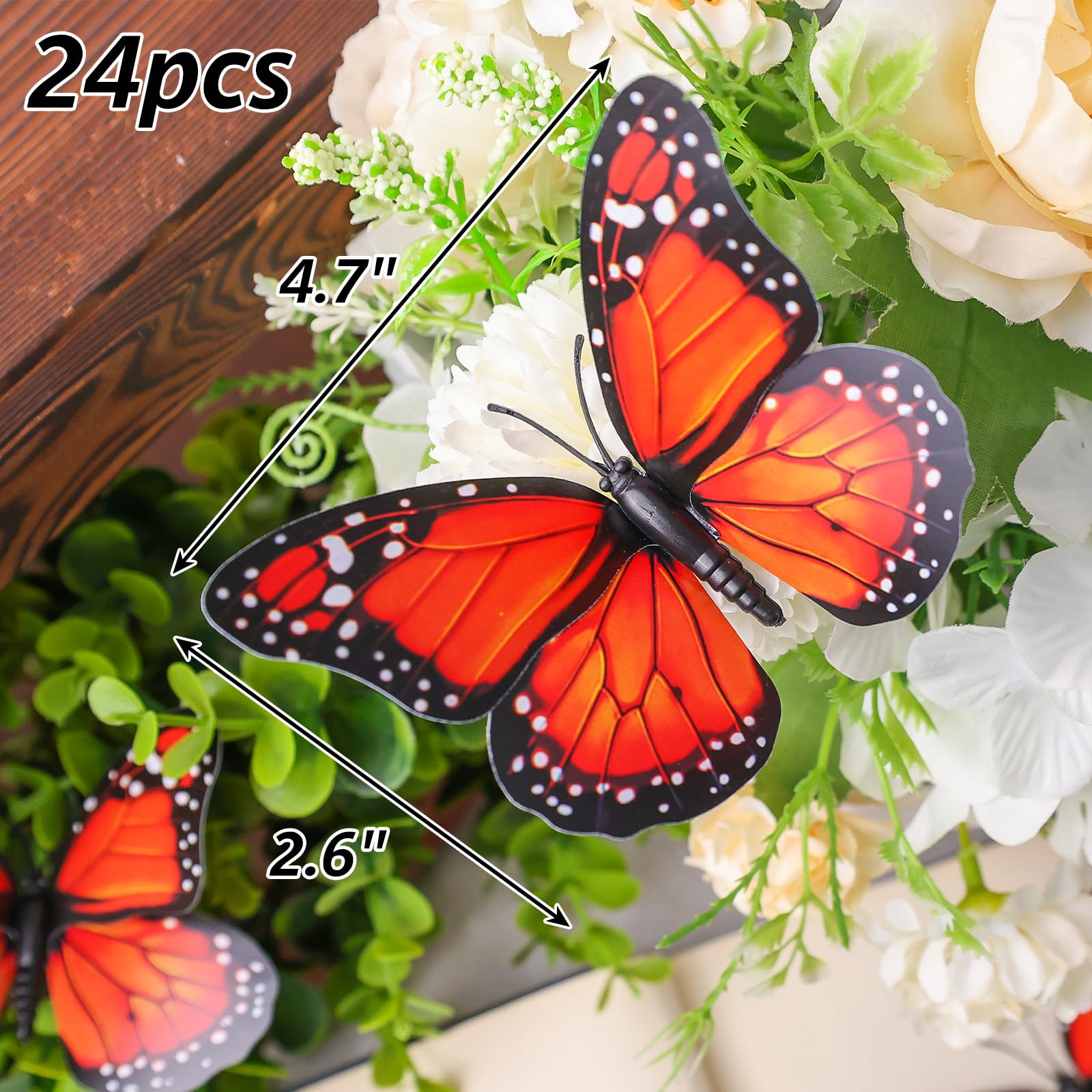 VGOODALL 24PCS Monarch Butterfly Decorations, Orange Butterfly Fake Butterflies for Home Wall Wedding Party Day of The Dead Decorations
