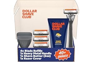 Dollar Shave Club | The VIP Shave Set | 4 Extra Close Refill Cartridges, 1 Heavy Metal Handle, 1 Shave Butter 3 ounce, 1 Razor Cover, Razors for Men