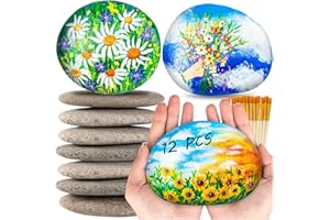 WHISTENFLA Large Rocks for Painting, River Rocks Painting Stones Smooth Flat Rocks with 12PCS Paint Brushes for Painting, Natural Rocks to Paint for Arts DIY Crafts (3.5-5inch)