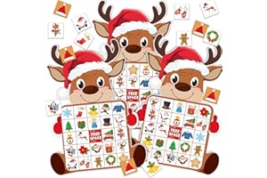 Blosssound Reindeer Christmas Bingo Game – 24 Players Holiday Bingo Cards with Reindeer Theme, Winter Party Game for Family Gatherings, Classroom Activities, and Christmas Party Favors