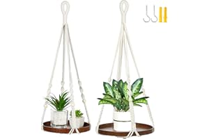 Shineloha 2 Pack Macrame Plant Hanger | Plant Hanger Indoor, Hanging Planter Shelf | Hanging Planter (Beige) (1 Large + 1 Medium)