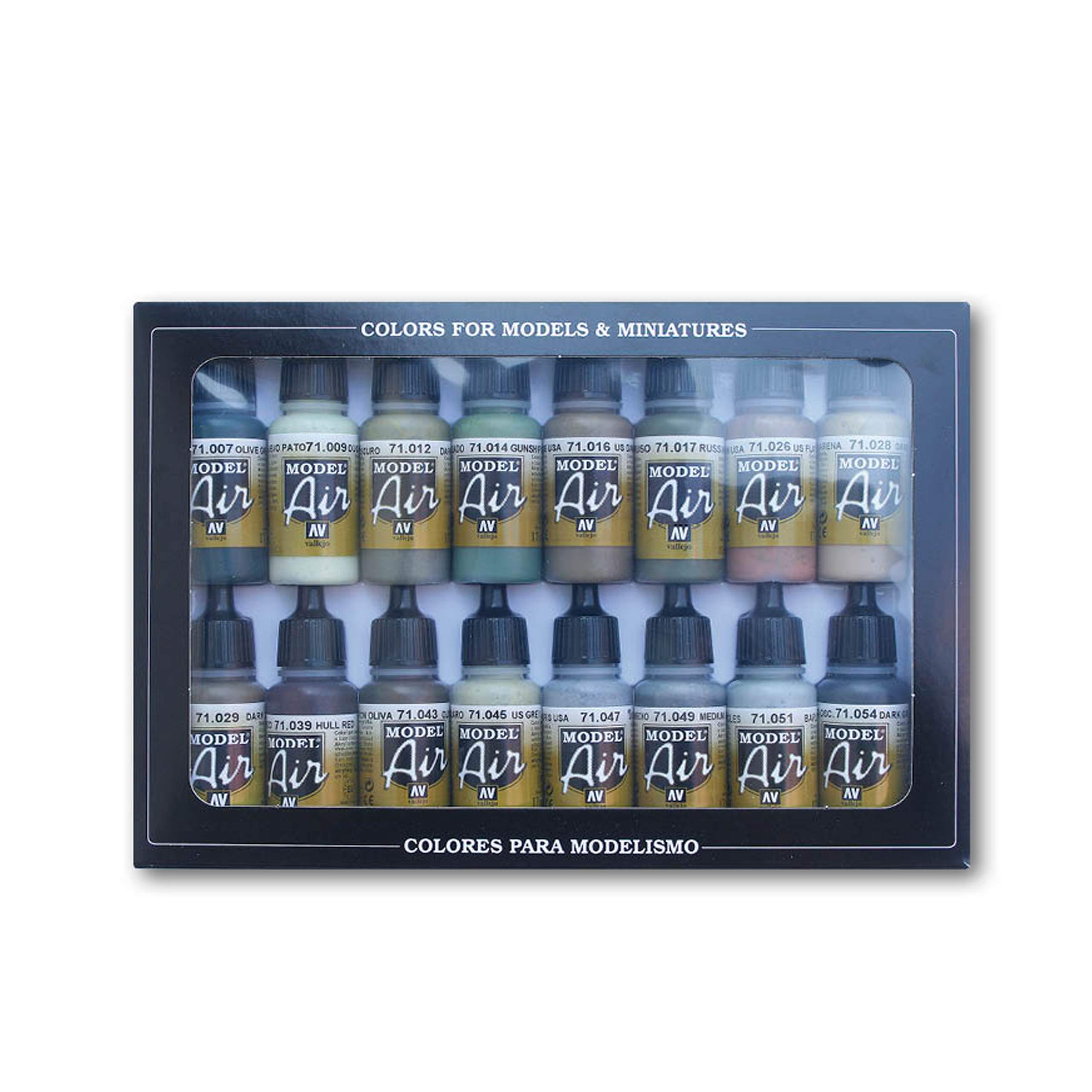Vallejo Model Air Acrylic Paint Set, Matte Finish for Airbrush, Ideal for Modeling and Miniatures, 17 x 17 ml Bottles