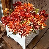 Ivydale Artificial Mums for Outdoors Fall Fake Flowers for Planters, 2 Bundles Faux Silk Chrysanthemum Bouquets, 24 Heads Flower with Long Stems for Wedding Party Home Decor