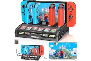 Fenolical TV Switch Dock Station for Nintendo Switch/OLED with Joycon Controller Charging, Support 4K/1080P HDMI Switch Charger Docking Station for Switch Accessories with 12 Game Slots