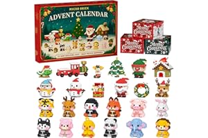 Micro Brick Advent Calendar 2025, 24 Days Mini Animal & Christmas Building Blocks Countdown Set with Santa, Xmas Tree & Reind