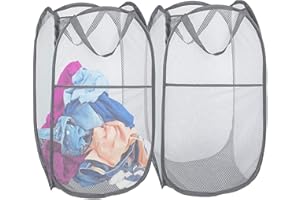 Aplter 2 Pack Pop Up Laundry Hamper, Collapsible Laundry Baskets, Foldable Mesh Laundry Baskets Storage Bins Large Top Opening for The Kids Room, Bedroom, College Dorm, Travel (Grey)