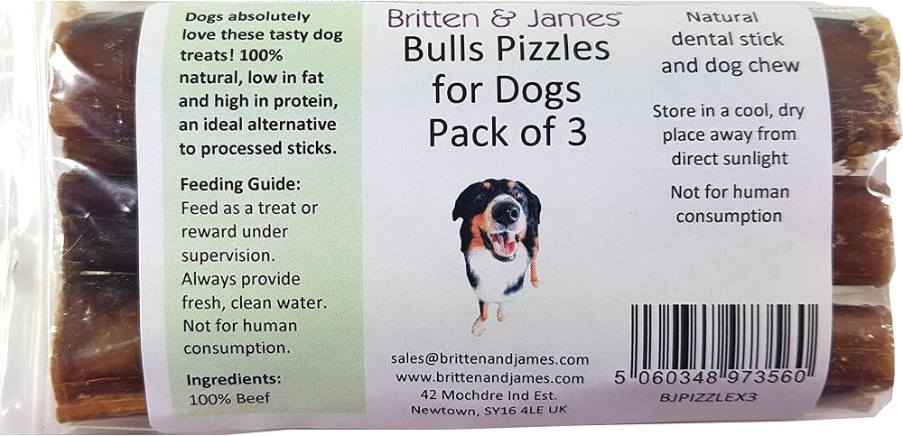 Britten & James 3 Thick Bulls Pizzles 12cm Dog Chew Natural Dental Stick