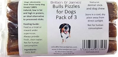 Britten & James 3 Thick Bulls Pizzles 12cm Dog Chew Natural Dental Stick