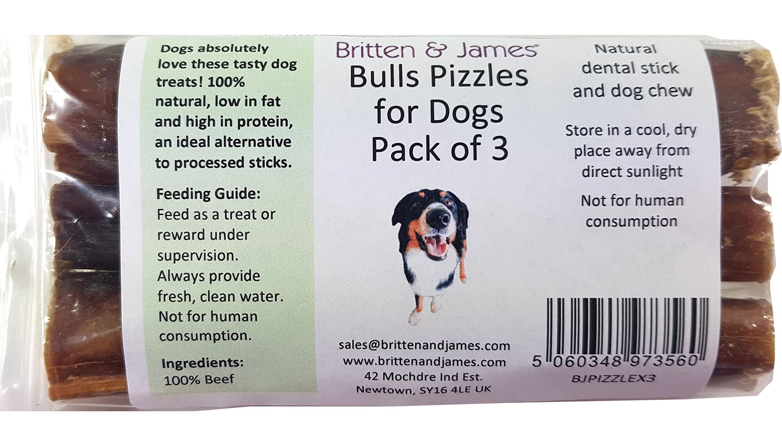 Britten & James 3 Thick Bulls Pizzles for Dogs (12cm length) - Bully Stick Natural Dental Stick and Dog Chew. Hypoallergenic Grain Free and Long Lasting Dog Treat