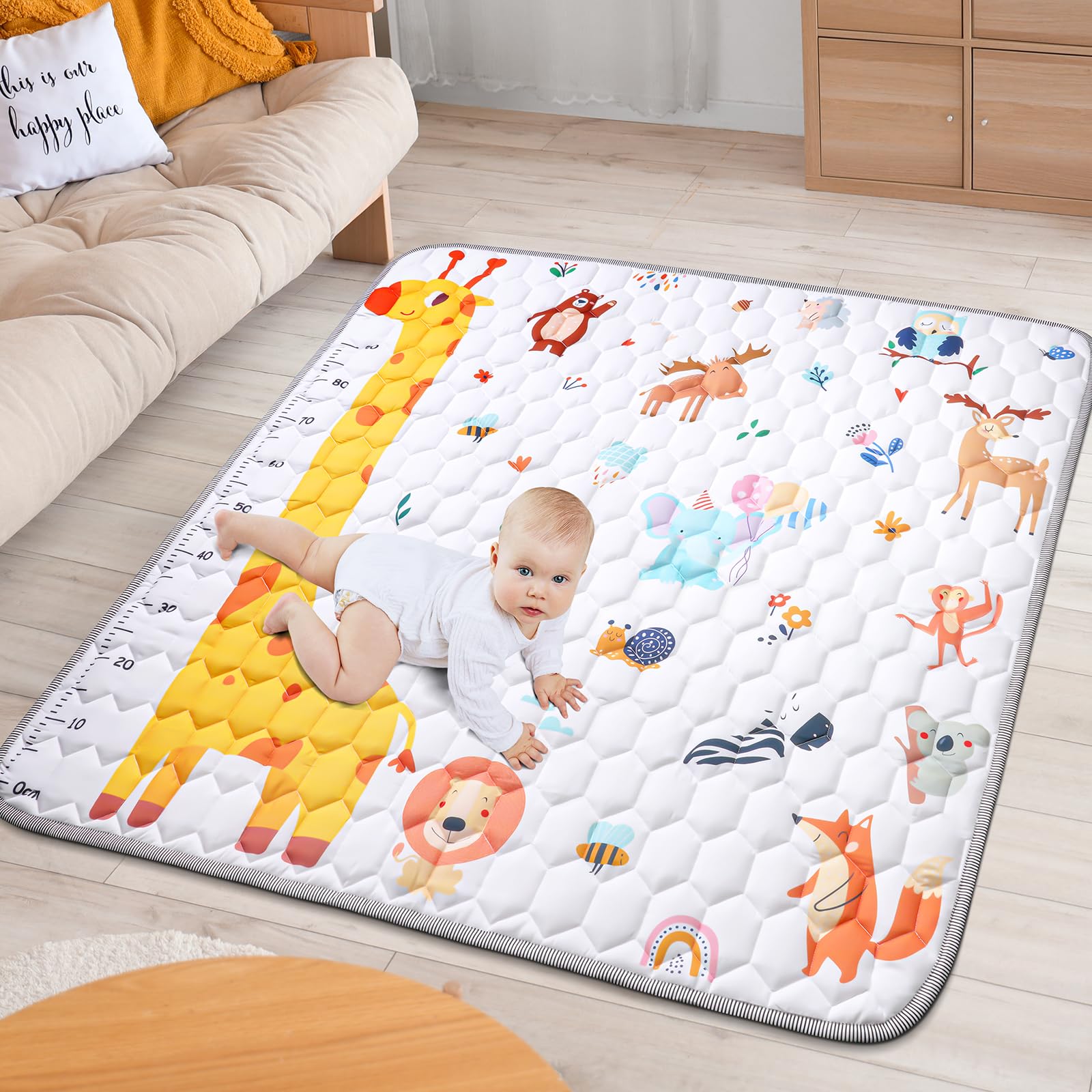 Aolso Baby Play Mat, Foldable Kids Playmat, Baby Play Mats for Floor, 127x127cm Waterproof Safe Floor Carpet, Baby Activity Play Mat for for Bedroom, Nursery & Playroom, Outdoor & Indoor Mat, Animal