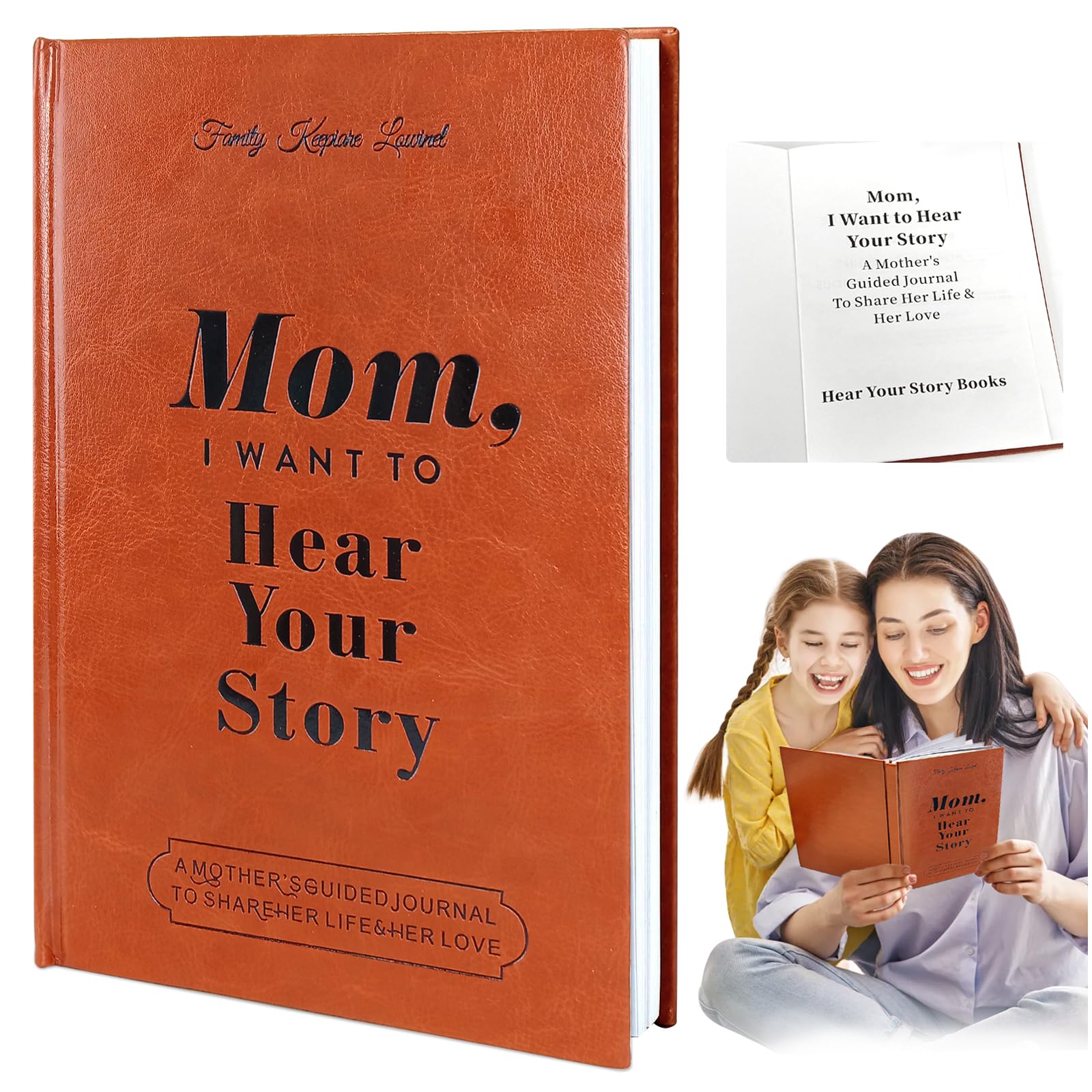 KutaKuta Mom, I Want To Hear Your Story - A Mother's Guided Journal Book to Share Her Life Story Journal, Mums Story with Durable Leather Wrapped, Portable Journal Supplies & Mum Story Book