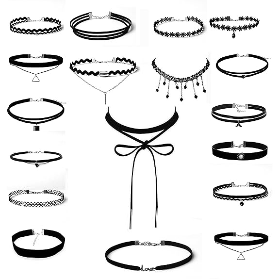 Bliqniq 25 Stück Damen Choker Kette schwarz spitze Set Velet Choker Lace Halsband für Mächen Kinder schwarz, Spitzen Kropfban