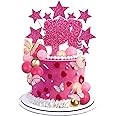 Hot Pink Girl Cake Topper Set - 47 Pcs Ball & Star Decorations For Princess Theme Birthday, Baby Shower, Wedding Party