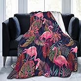 Perinsto Tropical Flamingos with Palm Leaves Throw Blanket Ultra Soft Warm All Season Decorative Fleece Blankets for Bed Chair Car Sofa Couch Bedroom 50"X40"
