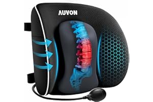 AUVON Inflatable Lumbar Support Pillow with Adjustable Firmness for Office Chair, Ergonomic Memory Foam Back Cushion for Lowe