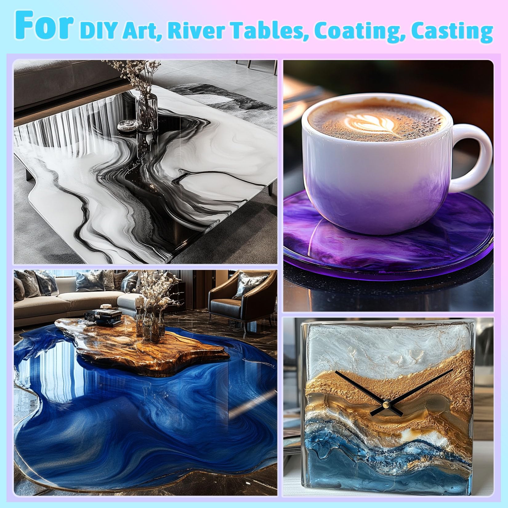 Epoxy Resin - 32OZ Crystal Clear Coating Kit, Not Yellowing No Bubble Easy Mix 1:1 Ratio, 2 Part Casting Resin for Art, Craft, Jewelry Making, River Tables, with Gold Foil Flakes, Measuring Cup