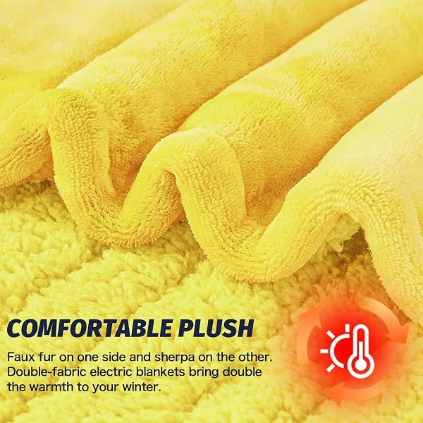 GREENOAK HEATED ELECTRIC BLANKET THROW, FAUX FUR SHERPA HEATING BLANKET FOR SOFA BED, WARM WINTER GIFTS FOR WOMEN/ADULTS, HEATER LAP BLANKETS 5-POSITION TIMER &10 HEATING LEVELS 50”*60″ LEMON