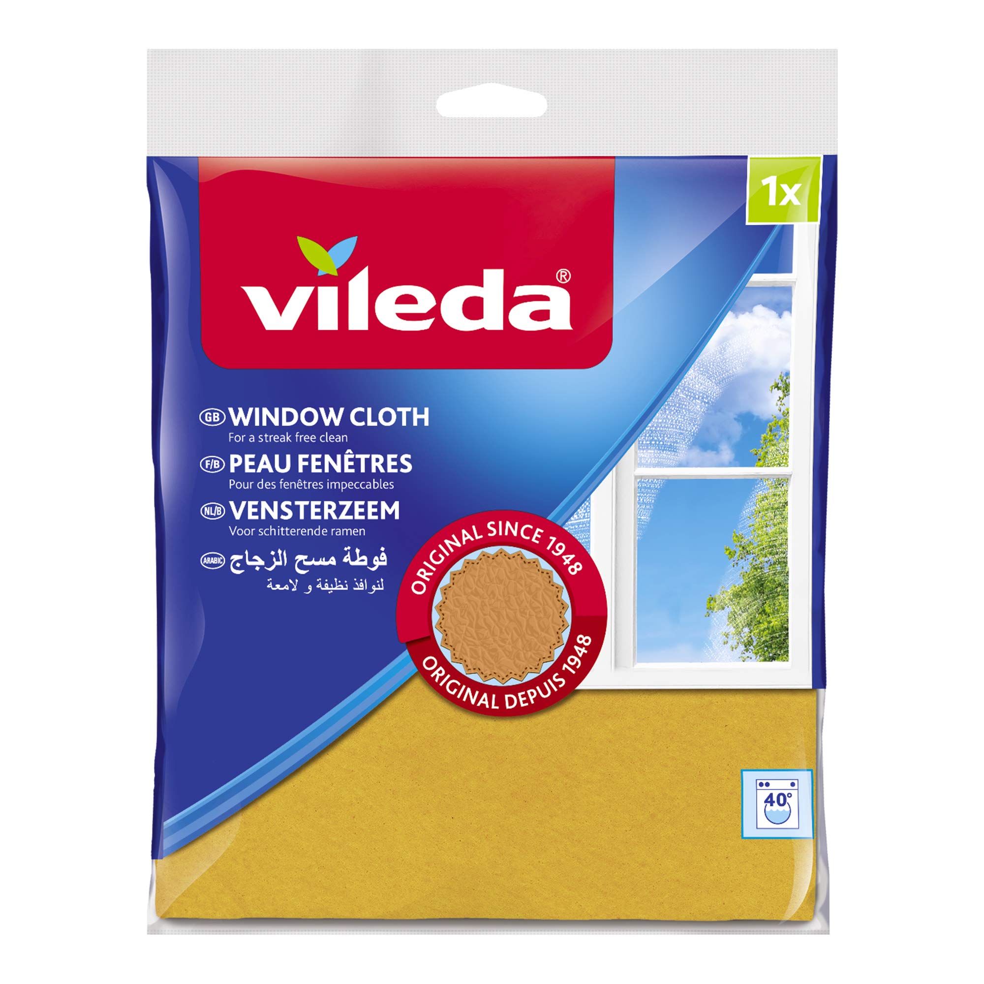 Vileda Window Cloth for Streak-free and Lint-Free Window Cleaning, The Original Since 1948, Also Ideal for Glass Surfaces, Window Cleaner, Pack of 1