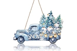 FAIRYSANDY Winter Door Decor Let It Snow Truck Sign Winter Wooden Wreath Truck Gnome Pine Tree Snowman Wall Hanging Plaque for Front Porch Yard Indoor Outdoor Home Decorations