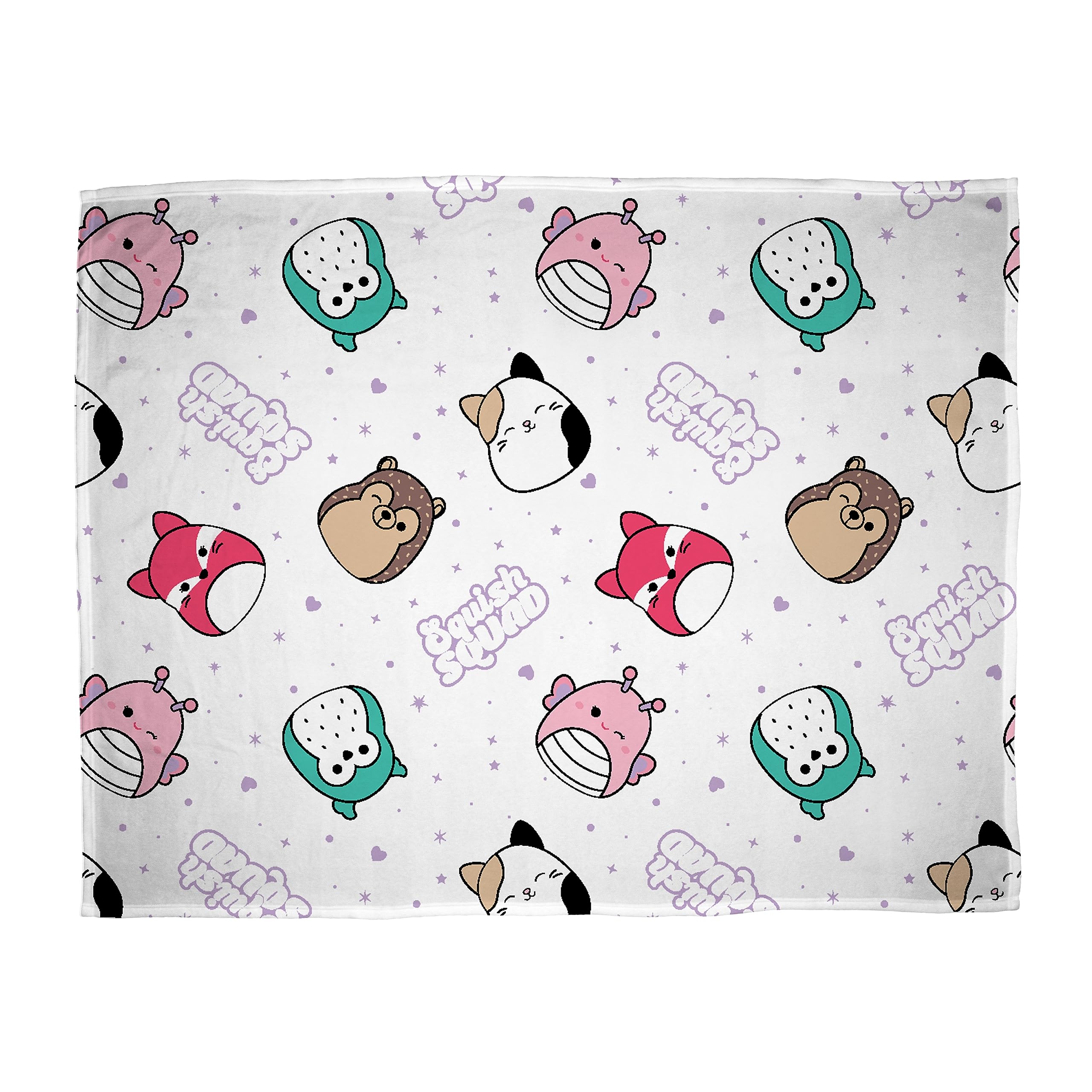 Squishmallows Official Fleece Throw Blanket | Super Soft Warm White Throw, Bright Design | Perfect For Home, Bedroom, Sleepovers & Camping | Cam Cat Fifi Fox Hans Hedgehog | Size 100 x 150cm