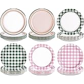Grencian 60Pcs Pink Green Gingham Paper Plates 9" Disposable Heavy Duty Pink Green Checkered Dessert Paper Plates Bachelorette Party Tableware Set for Birthday Baby Shower Picnic Camp Party Supplies