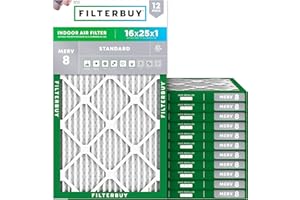 Filterbuy 16x25x1 Air Filter MERV 8 Essential Dust & Allergy Defense (12-Pack), Electrostatic Pleated HVAC AC Furnace Filters Replacement, Made in USA (Actual Size: 15.50 x 24.50 x 0.75)