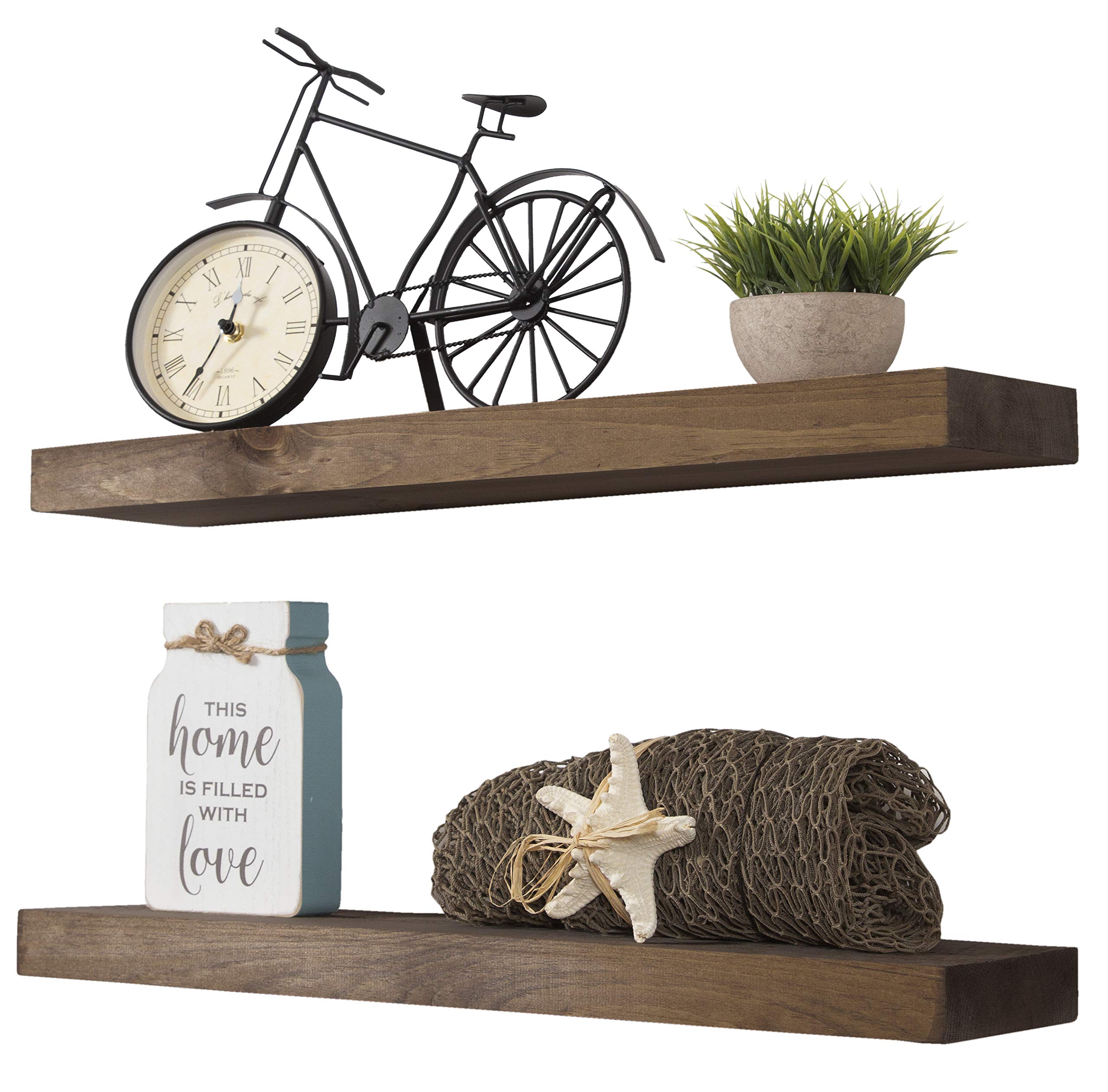 Imperative Décor Floating Shelves Rustic Wood Wall Shelf USA Handmade | Set of 2 (Dark Walnut, 36" x 5.5")