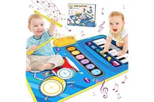 HIALOTVT Baby Toys for 1 Year Old Boys Girls, 2 in 1 Piano Mat & Drum Mat for Toddlers 1-3, Early Education Baby Musical Mat Learning Piano Toys 12-18 Months, Christmas Birthday Gifts for 1 2 3 Year Old Boys