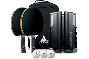 JOOLA Retractable Ping Pong Net for Any Table - Portable Table Tennis Net and Post Set Stretches 5.75' & Clamps Up to 2" Thick - Optional Racket and Ball Set, Games for Family