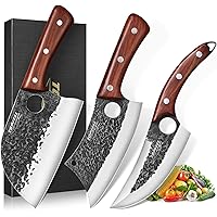Topfeel 3PCS Butcher Knife Set, Hand Forged Serbian Chef Knife & Meat Cleaver Knife & Viking Knives, Meat Cutting Kitchen Kni