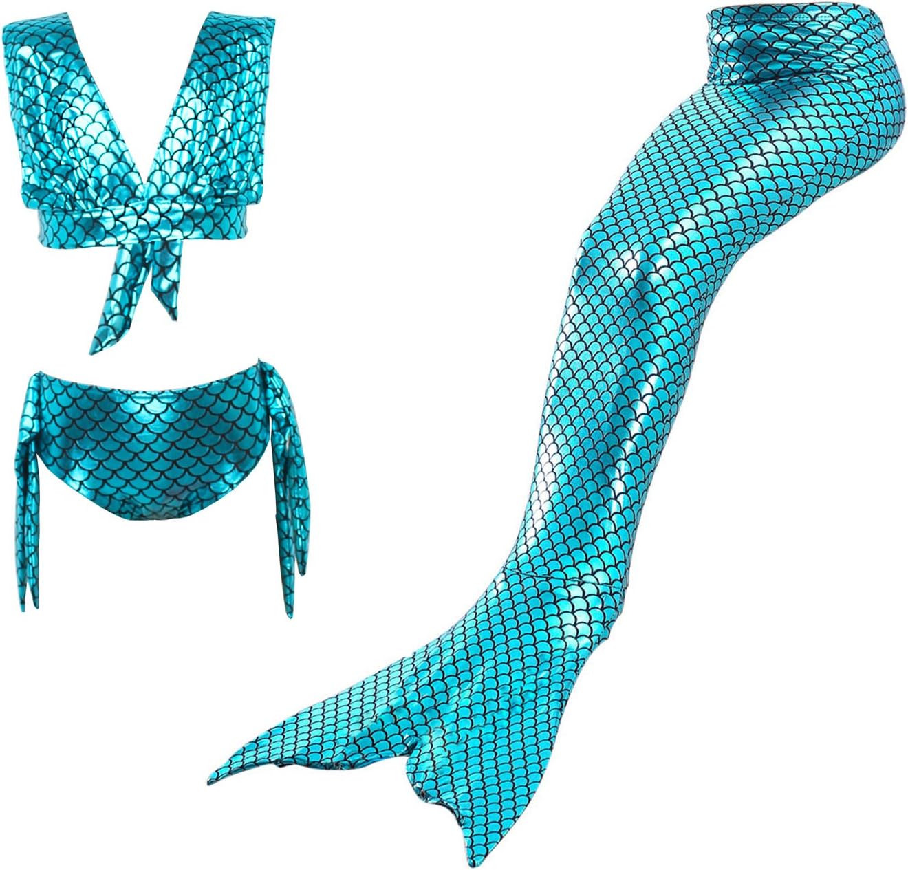 Jellybro 3PCS Girls' Swimsuit Mermaid Tail for Swimming Children Costume Swimwear Bikini Set 3-12 Y Multi-Colors