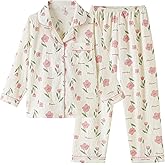 Vopmocld Girls Button Down Pajama Sets Soft Polyester Lapel Collar Long Sleeve Long Pants Sleepwear for Teen Cozy Nightwear