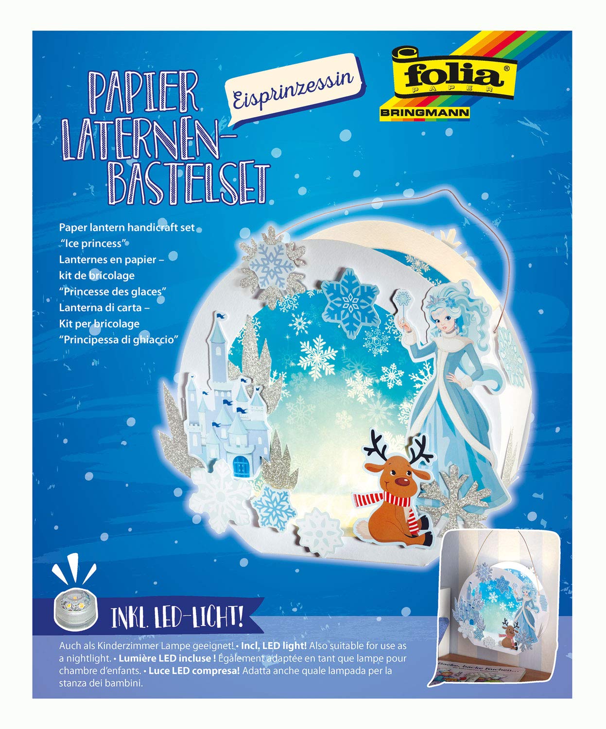 Folia 68107 Ice Princess Lantern Set with Lantern Stick and LED Light Multi-Coloured