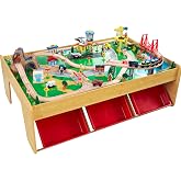 KidKraft Waterfall Mountain Wooden Train Set &amp; Table; 120 Pieces, 3 Bins | Activity Table, Tracks, Train Cars &amp; Storage Included; Working Crane; Room for Multiple Kids, Gift for Ages 3+