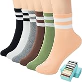 SISOSOCK Quarter Crew Cotton Socks for Women or Men Striped Athletic Socks Casual Socks 6-10 pairs with Gifts Box